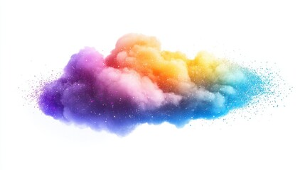 Fototapeta premium Dreamy, sparkly rainbow cloud with vibrant colors and glittery accents, isolated on white