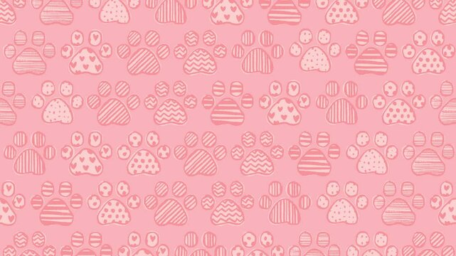 Hand drawn paw prints pattern background (16 seconds loop) pink