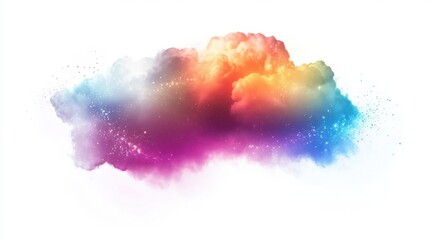Bright rainbow cloud with shimmering sparkles and glowing edges, isolated on white