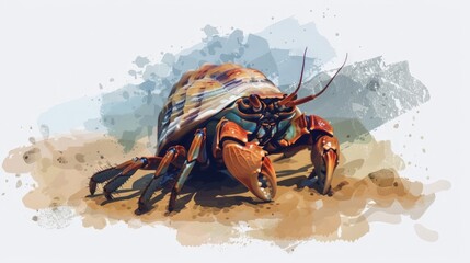 Obraz premium a hermit crab on a beach flat design top view shell seeker theme water color Triadic Color Scheme