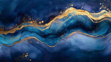 Obraz premium Abstract Blue and Gold Swirls with Glitter