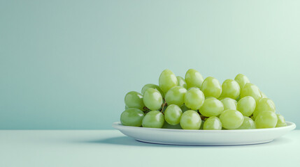 green grapes on a plate against a light blue background