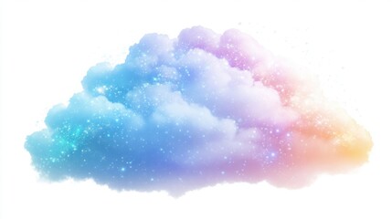 Fototapeta premium Dreamy pastel rainbow cloud with shimmering sparkles, isolated on white