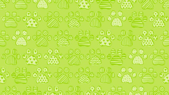 Hand drawn paw prints pattern background (16 seconds loop) green