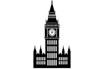 Big ben clock tower silhouette vector, clock tower silhouette, vector illustration