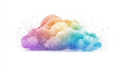 Fototapeta premium Shimmering rainbow cloud with glitter and sparkling edges, isolated on a white background