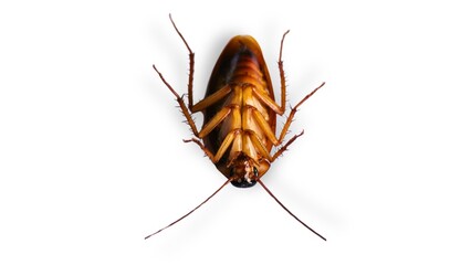 Cockroach in supine position on white background