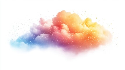 Fototapeta premium Sparkling rainbow cloud with soft gradients and glittery highlights, isolated on white