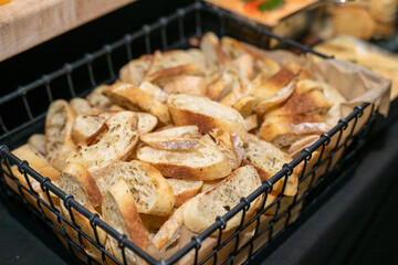 French bread cut into slices for dipping