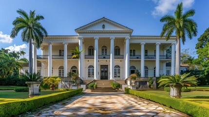 Historic colonial mansion with iconic white pillars