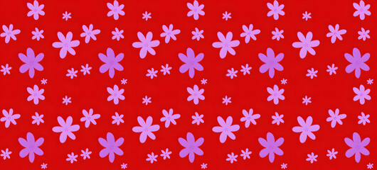 Purple Big and Small Seamless Floral Pattern with Red Background