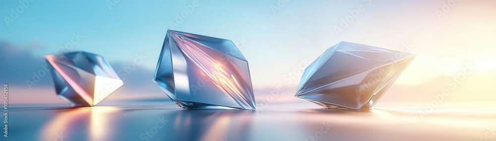 Poster 3d render of sharpedged objects floating over a minimal background, bright lighting, soft shadows, s