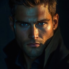 Obraz premium Confident individual making intense eye contact, bright lighting, body language showing power and authority, sharp detail of face and posture, ultra-realistic confidence scene