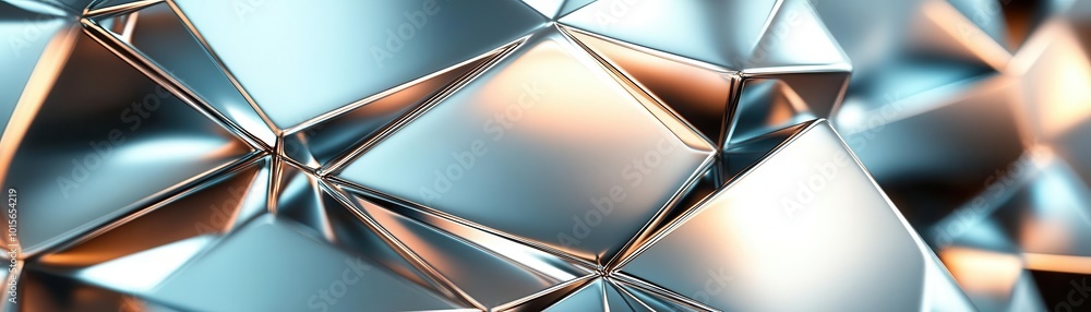Poster geometric pattern background with a 3d render of sleek metallic shapes, sharp lighting, clean lines,
