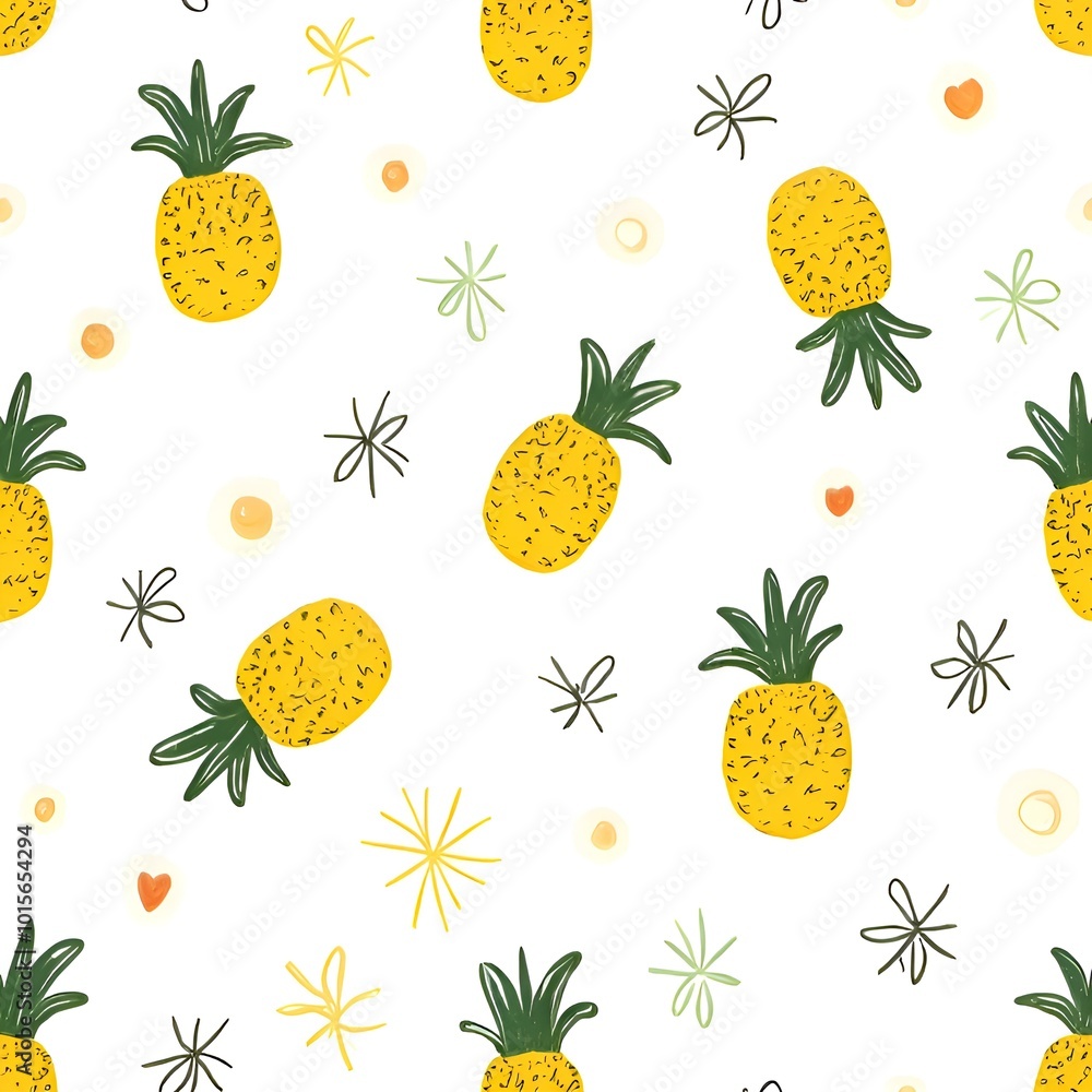 Poster seamless pattern with fruits pineapple. generative ai