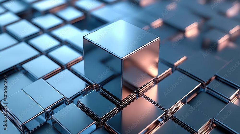 Poster geometric pattern in the background with a 3d render of a complex polygonal shape, sharp lighting, m
