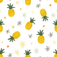 seamless pattern with fruits Pineapple. Generative ai
