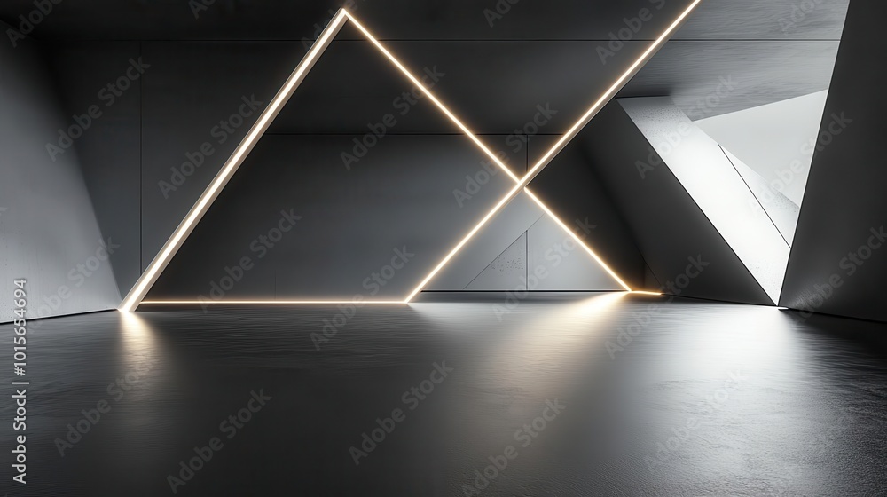 Poster modern background with a 3d render of sleek, angular architectural forms, sharp lighting, minimalist