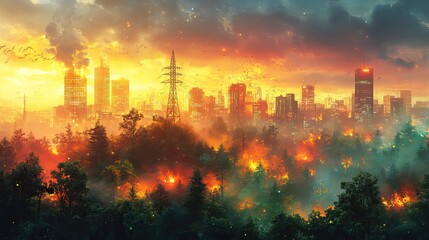 AI-generated artwork depicts a city powered by renewable energy, symbolizing sustainable living practices.