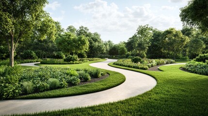 Fototapeta premium Serene Garden Pathways A Journey Through Lush Green Landscapes