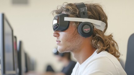 Young Student Utilizing Wearable Technology in Modern Educational Setting