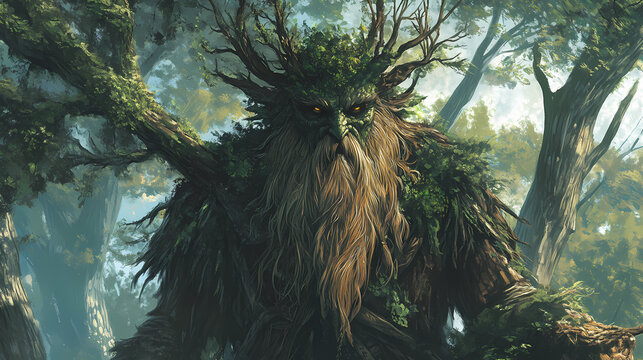 Myth of the leshy a forest guardian spirit ancient slavic folklore towering figure blending into the trees mystical presence protector of the woods. Forest Guardian. Illustration