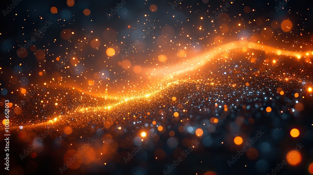 Wall mural an abstract representation of network and connection technology with blurred golden bokeh, conveying