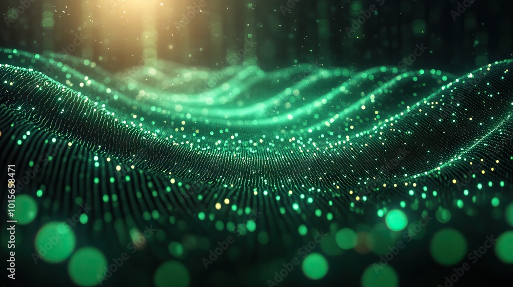 Wall mural an abstract tech background with green neon fiber optic lines, symbolizing the speed of data and mod
