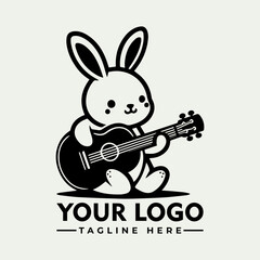 Smiling rabbit playing guitar with a happy expression suitable for childrens books, musicrelated designs, greeting cards, and springthemed products.