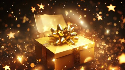 Golden Gift Box with Sparkling Stars