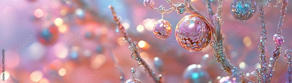 Poster beautiful holiday ornaments hanging on a sparkling tree, creating a festive atmosphere filled with j