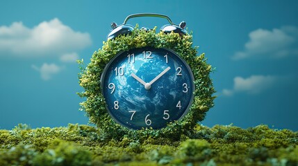 An alarm clock in the shape of Earth represents the urgency of climate action as time ticks away.