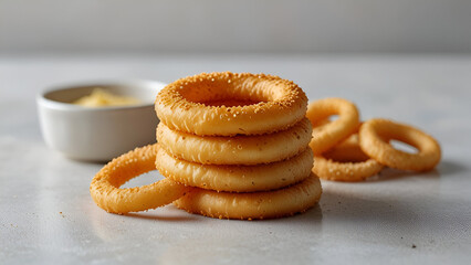 A set of Onion rings isolated white background