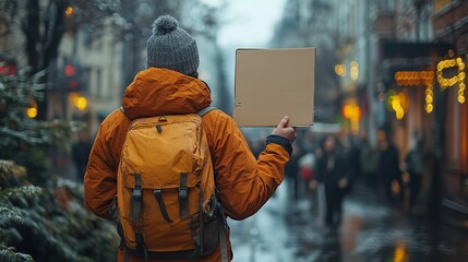An environmental activist holds a sign in the city, passionately advocating for climate action and awareness.