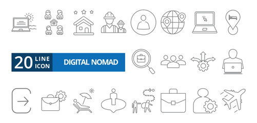 Digital nomad icons set