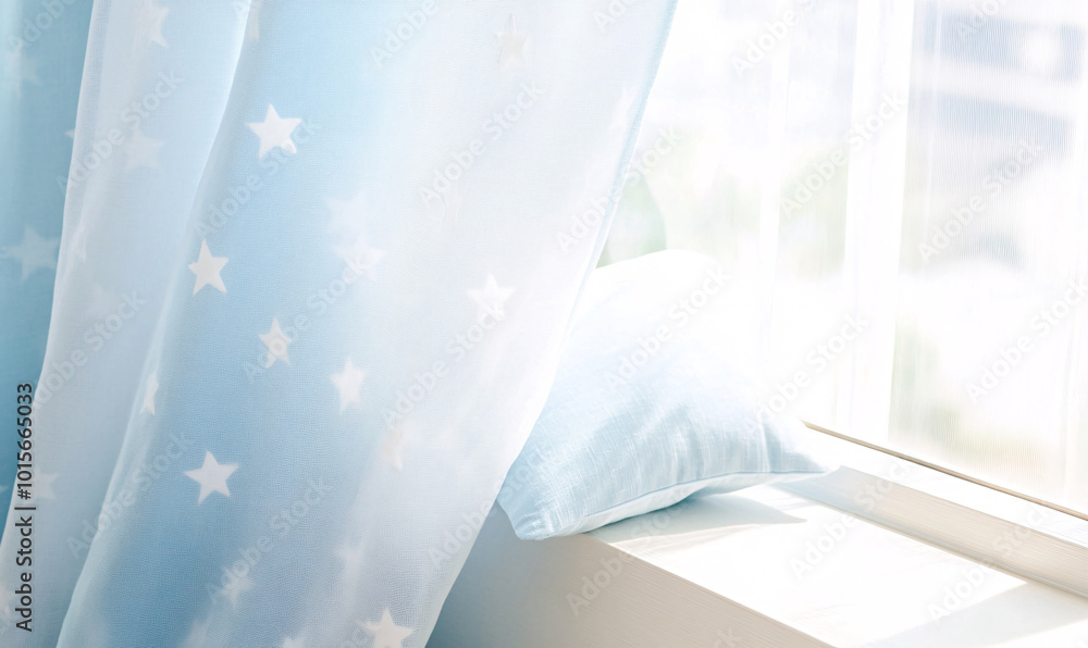 Wall mural curtains with star pattern on the window-generative ai
