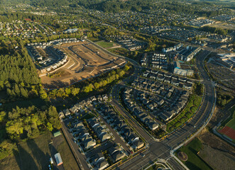 A city view with a lot of houses and a few trees