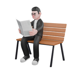 Male Editor 3D Model. A male editor sits on a park bench holding a newspaper. Editing Suite Environment