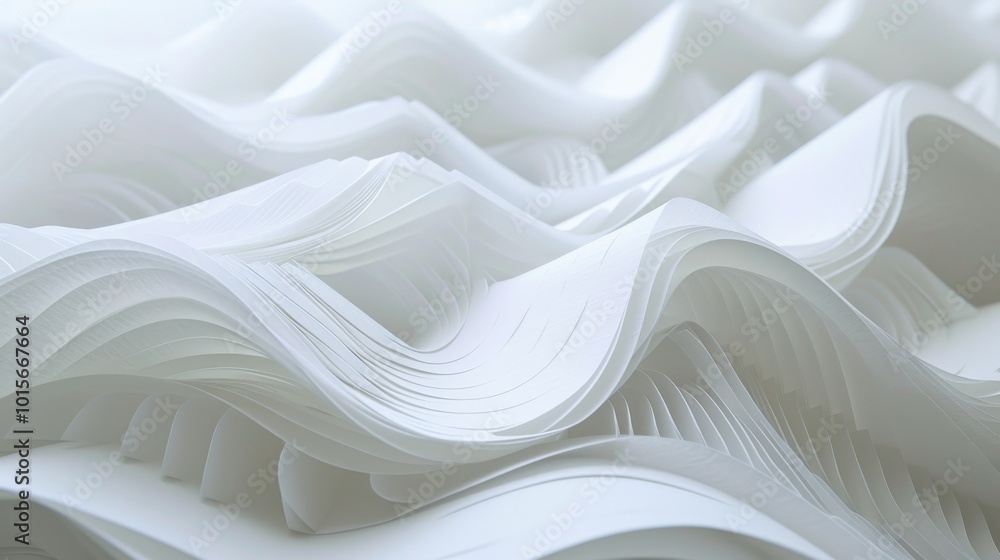 Poster abstract waves of white paper create a soft and calming visual effect with layers and folds that res