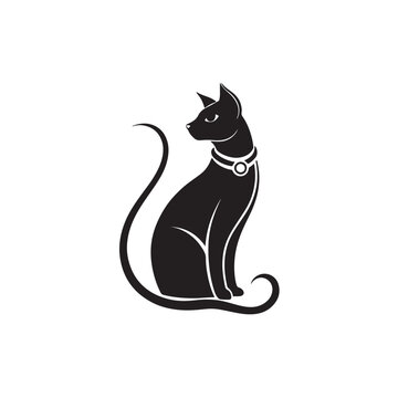 recommend clip art: A single silhouette of a cat with an exaggerated, sweeping tail that curves elegantly around its body