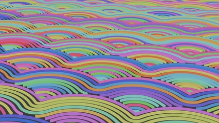 Colorful rainbow line that is imitating ocean wave (3D Rendering)