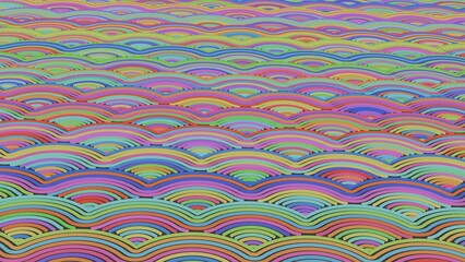 Colorful rainbow line that is imitating ocean wave (3D Rendering)