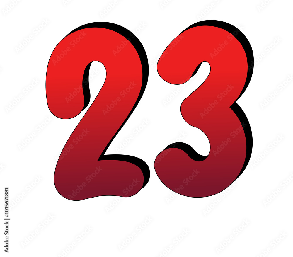 Poster 3d number 23 twenty three gradient red color on transparent background for design elements0