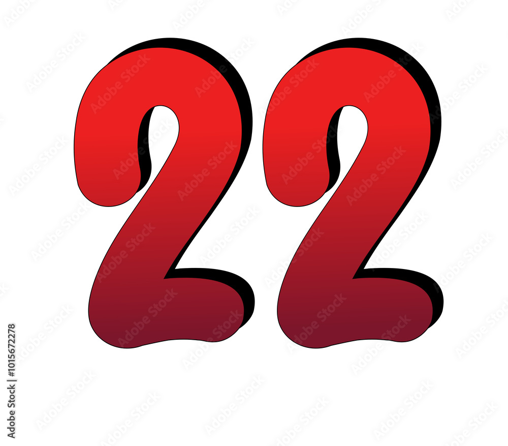 Aufkleber 3d number 22 twenty two gradient red color on transparent background for design elements0