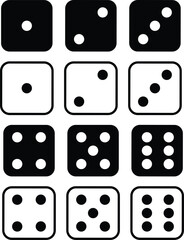 Game dice. Set of Ludo game dice collection. Dice in a line and flat design from one to six. monochrome dices Vector illustration