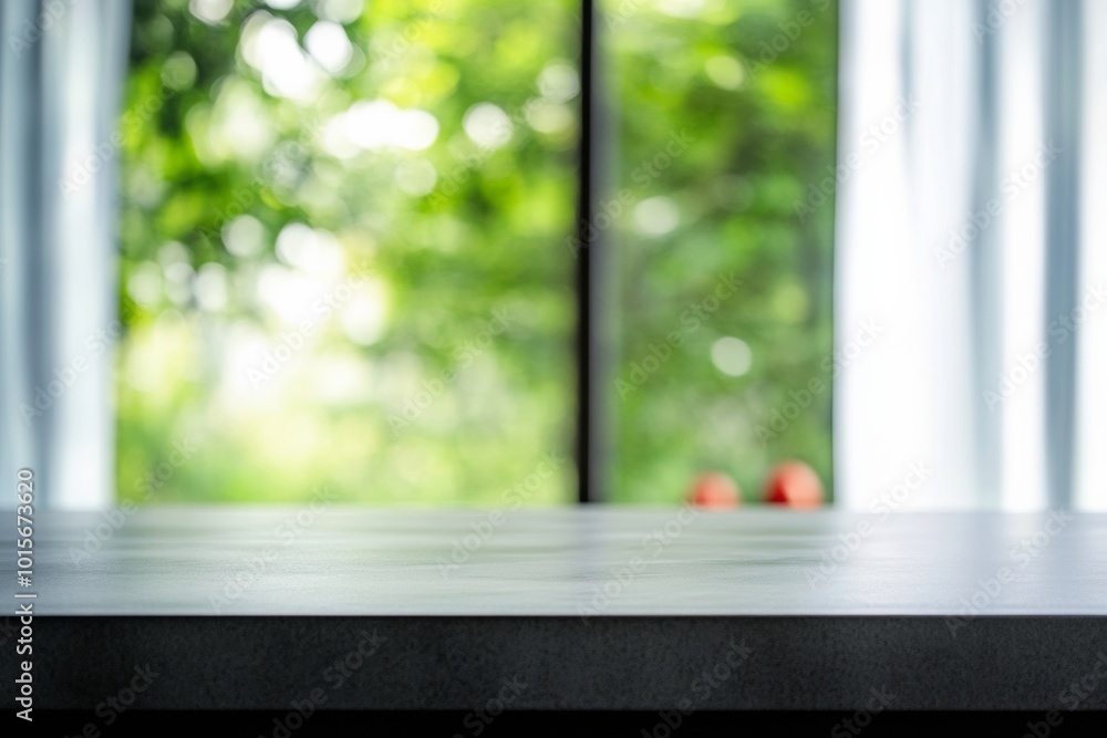 Poster minimalist gray marble surface with fresh greenery and tomatoes in soft focus background