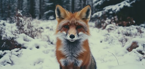 Obraz premium A fox standing in the snow surrounded by trees.