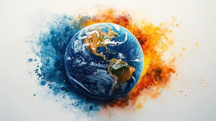 A vivid watercolor painting of planet Earth symbolizes the natural world and highlights the importance of environmental conservation efforts.