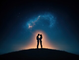 Fototapeta premium A Romantic Night Under the Stars Embracing Love Amidst a Cosmic Backdrop
