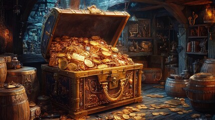 Pirate treasure chest overflowing 